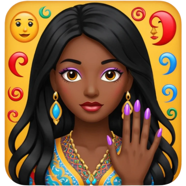 nail art black woman long hair emoji