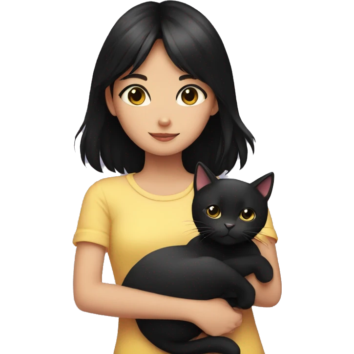 girl with black hair hugging a black cat emoji