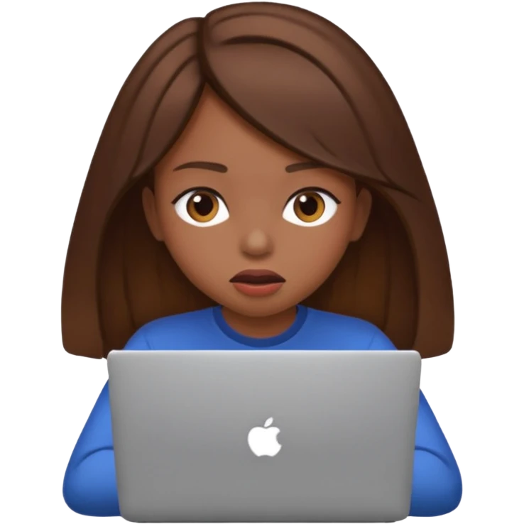 Make an emoji of a girl with brown hair behind a laptop screen that is facing her and make sure to have her mouth hidden by the laptop. emoji