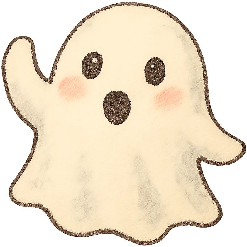 cartoon ghost emoji, ghibli style, whimsical, no background emoji