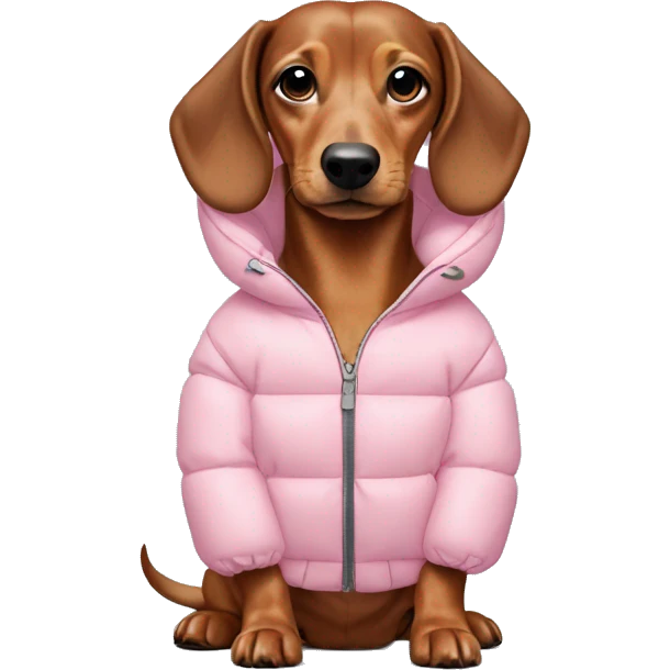 Dashchund wearing a light pink puffer jacket  emoji
