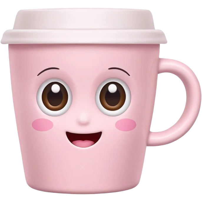 kawaii coffee cup with a cute smiling face, pastel pink, big eyes emoji