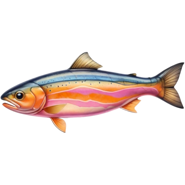 single piece of smoked trout, thin and translucent, orange-pink with marbling, glossy and fresh, natural curves and folds, no extras, soft lighting, transparent background, emoji scale emoji