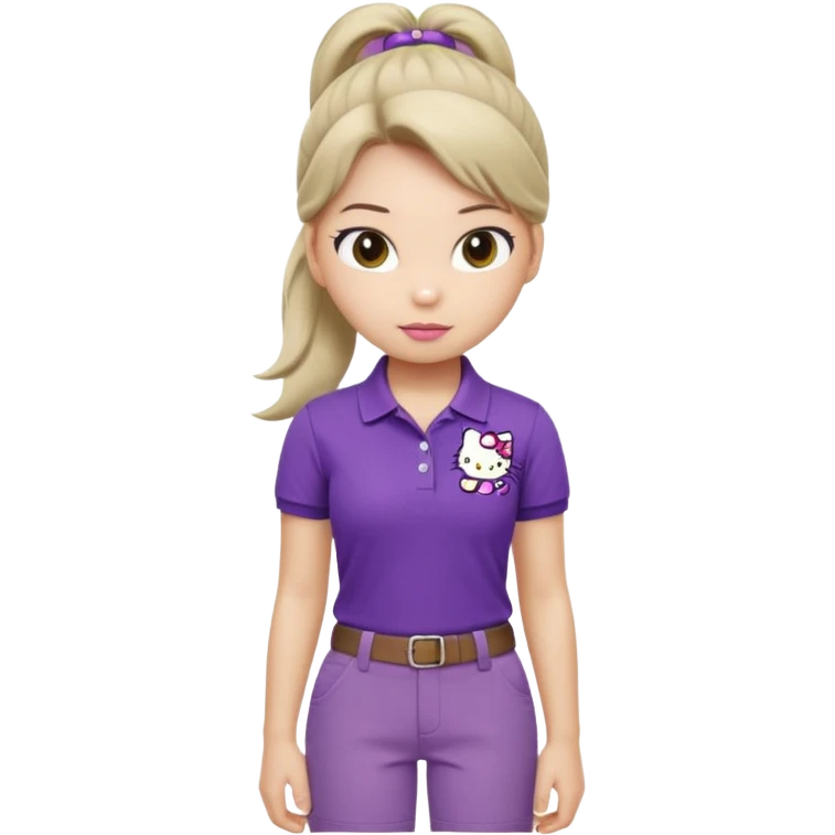 hello kitty wearing purple polo shirt and kyaki pants with long pony tail baddie emoji
