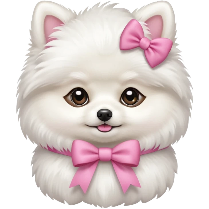 white pomeranian puppy with a pink bow  emoji