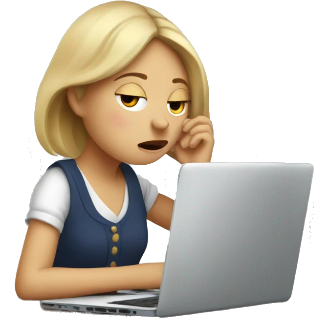 tired french girl with laptop drinking a lot of coffee emoji