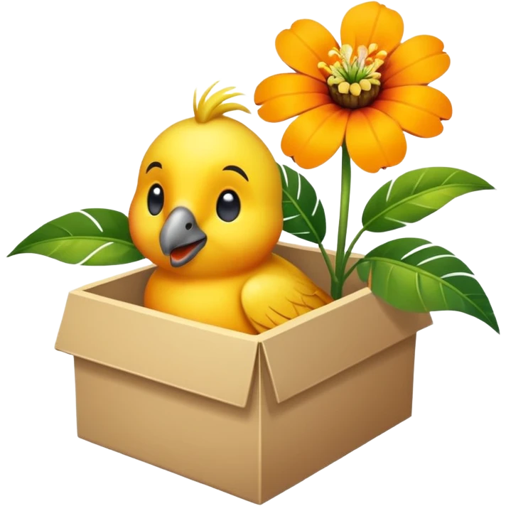 bitte ein bild von einem eistee mit papageiblumengeschmack aber mit so einer box und draußen eine papageiblume emoji