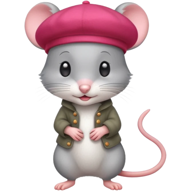 A cute mouse emoji, full-length, side view, wearing a stylish red beret. emoji