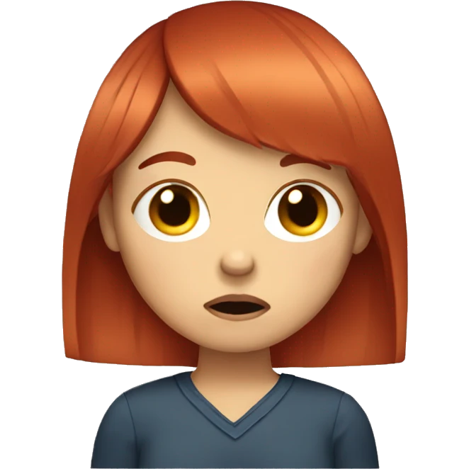 girl with red hair and bangs texting while crying emoji