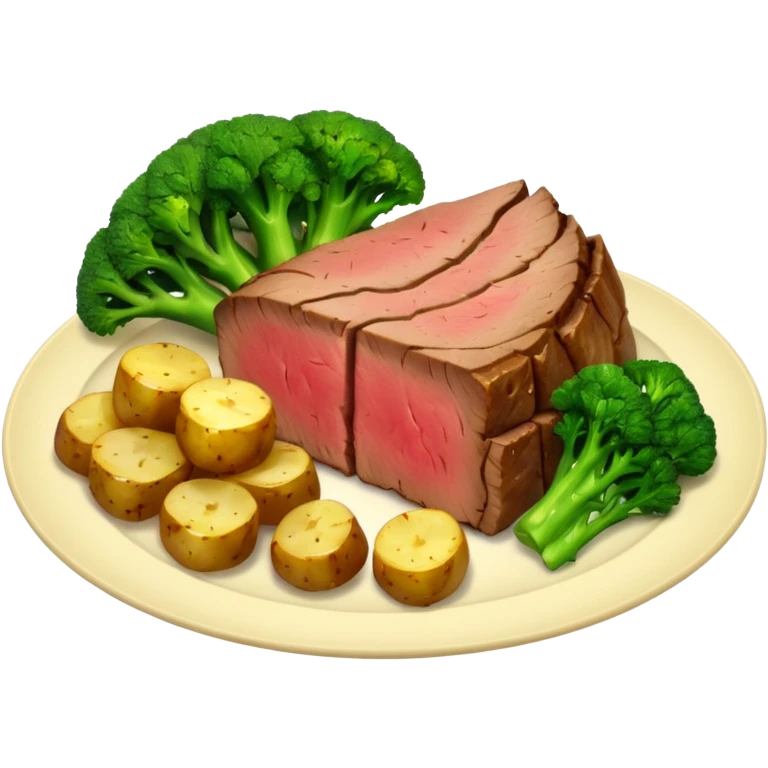 classic British 'meat and two veg' meal: a slice of roast meat with two vegetables emoji