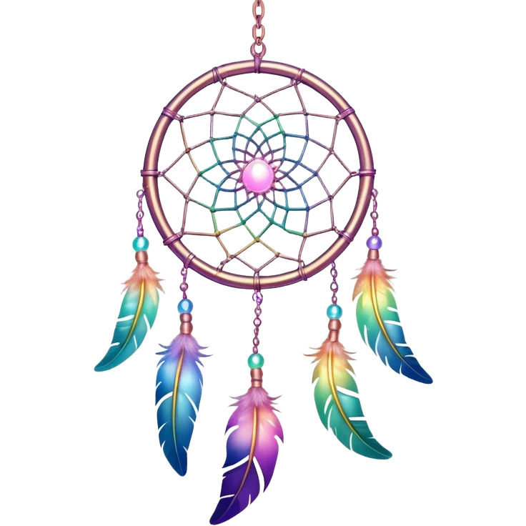 Iridescent pastel rainbow colorful transparent bright light luminescent dream-catcher hanging from an iridescent chain emoji