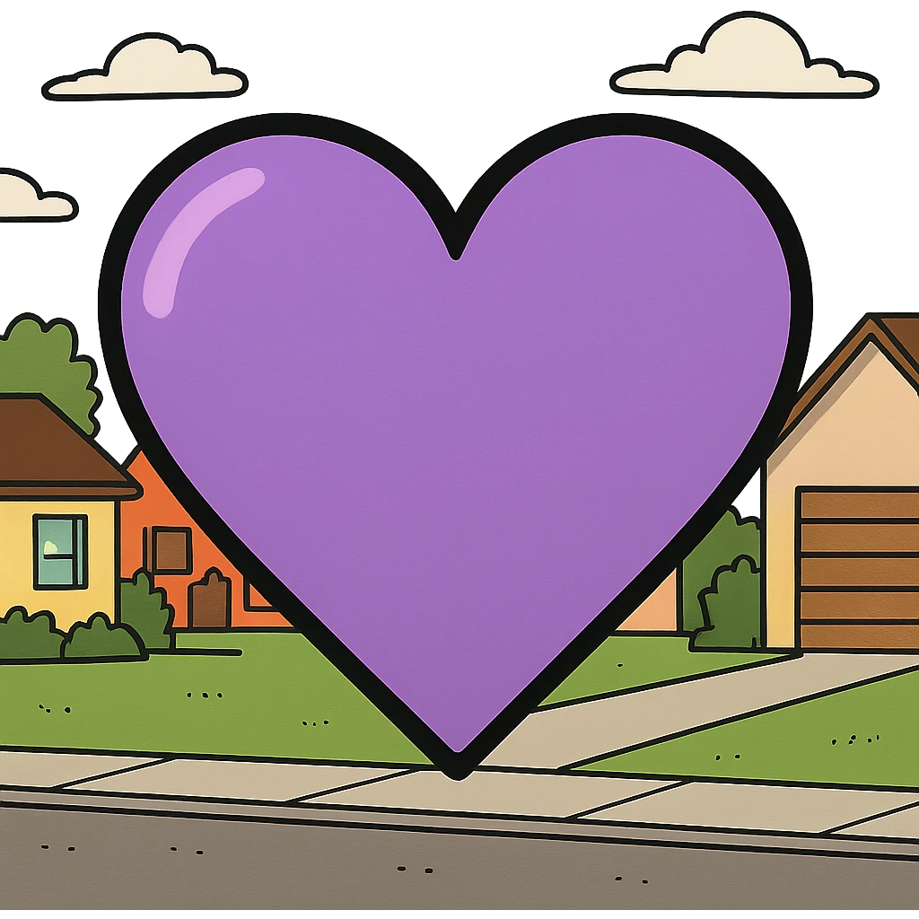 purple heart, cartoon, yellow toon style, no text emoji