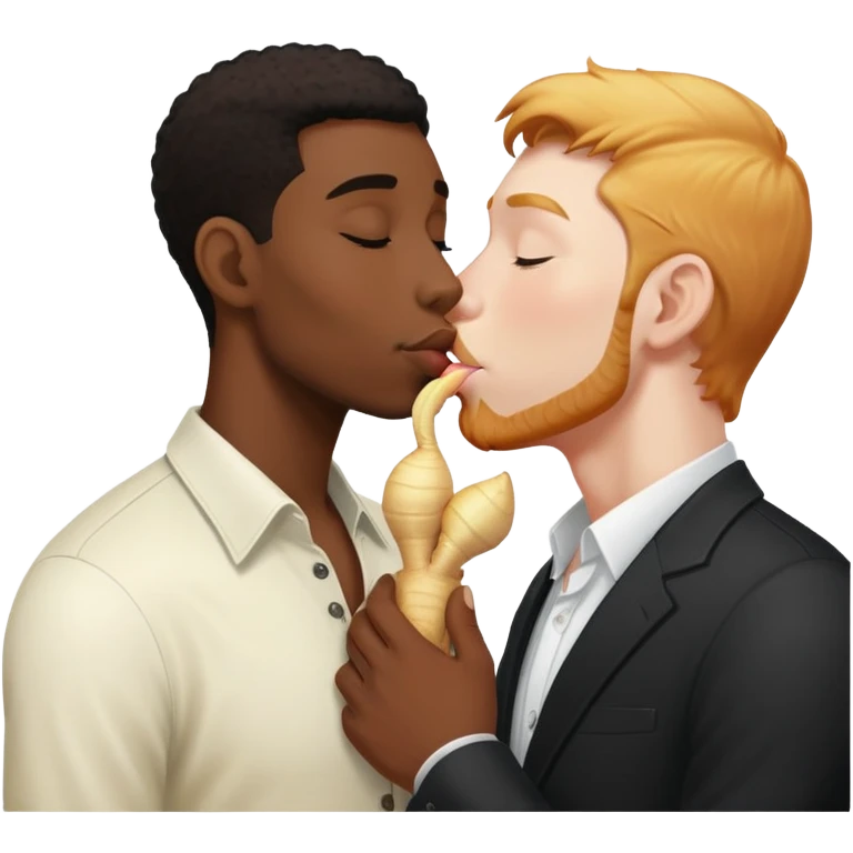 A black man kissing a white ginger man emoji
