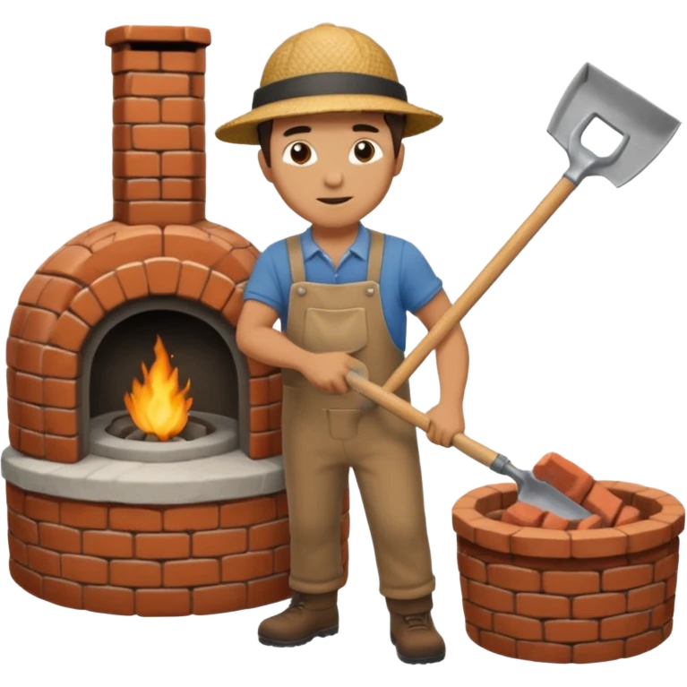 man loading shovel into round brick oven three quarters view  emoji