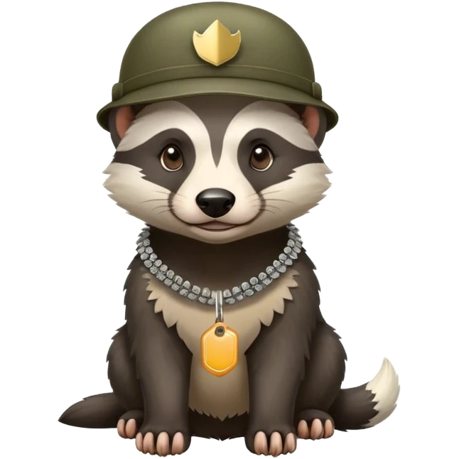 Honey badger waring army hat with dog tags emoji