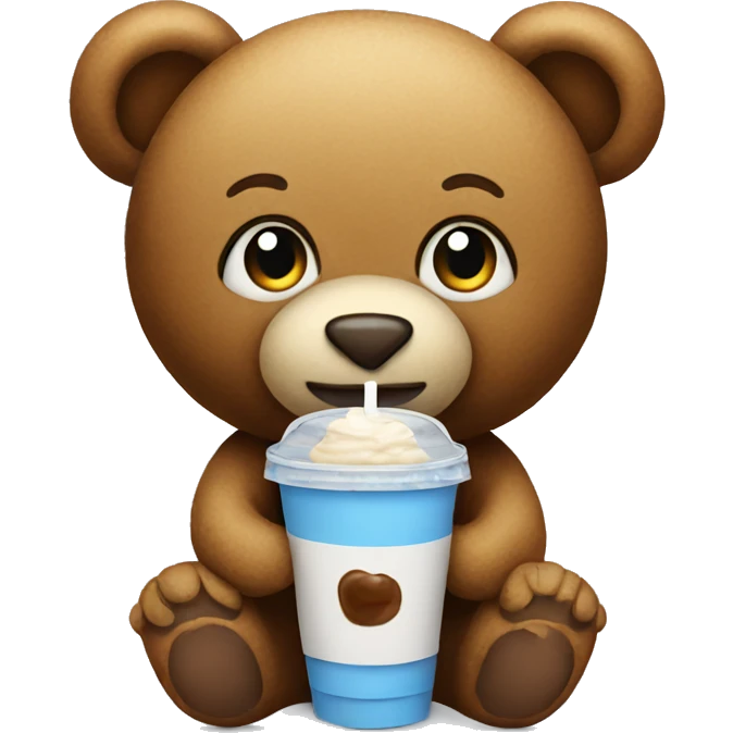 Teddy holding iced coffee emoji