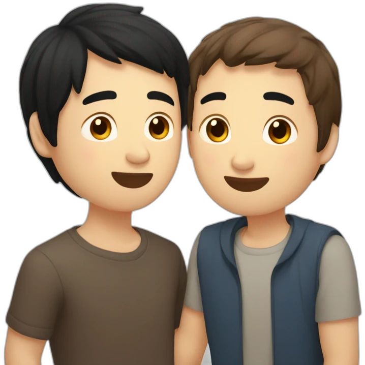 Asian man with black hair kisses Russian guy with brown hair   emoji