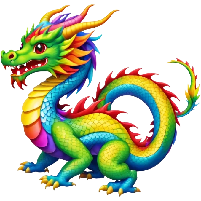 A rainbow colored Chinese dragon emoji