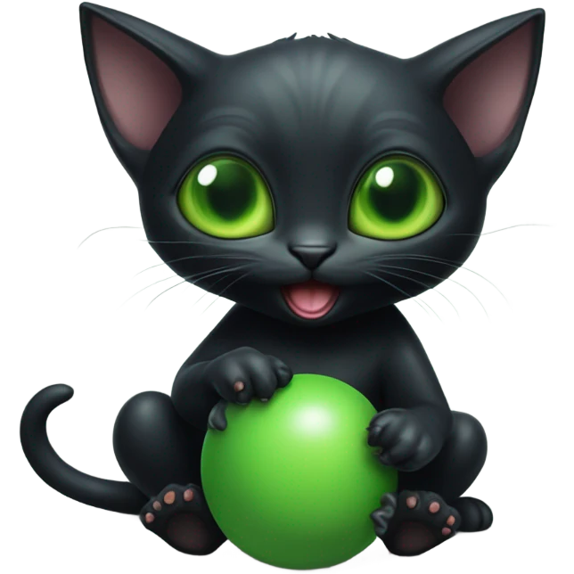 Black kitten eating an alien  emoji