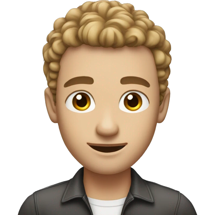 a man with blue eyes, short stubble, buzzcut hairstyle with curls on top of the head
 emoji