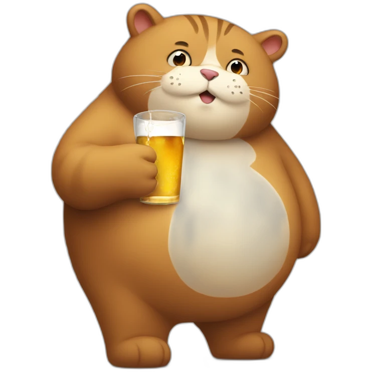 A very fat cat drinking a bear emoji
