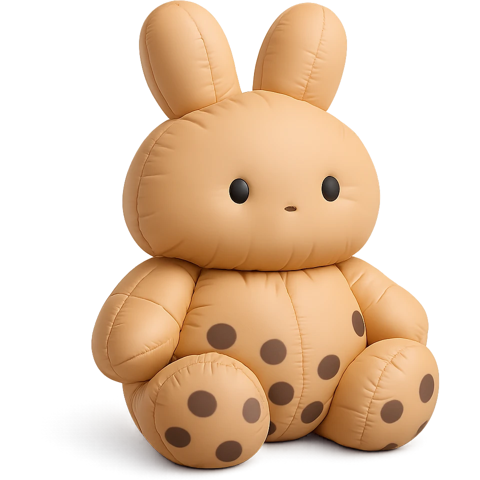 full-body milk tea bunny sitting still with blank stare emoji