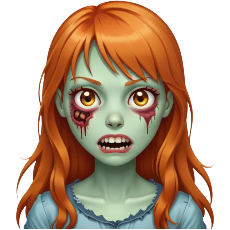 zombie girl with long ginger hair and bangs, winking emoji