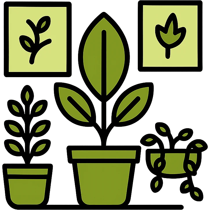 olive green bedroom plants with frames emoji