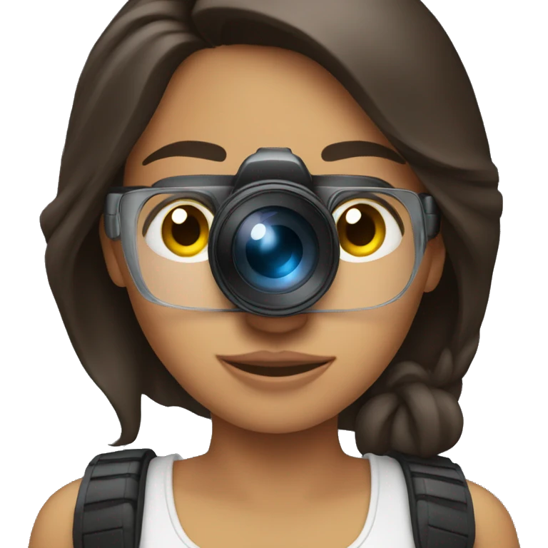 Brunette holding a camer emoji