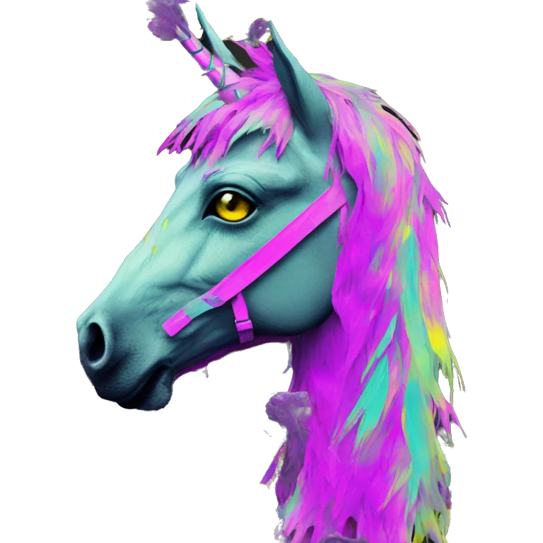 .Zombie_ Vaporwave black holographic oilslick zombie unicorn yellow caution tape graffiti Pegasus  emoji