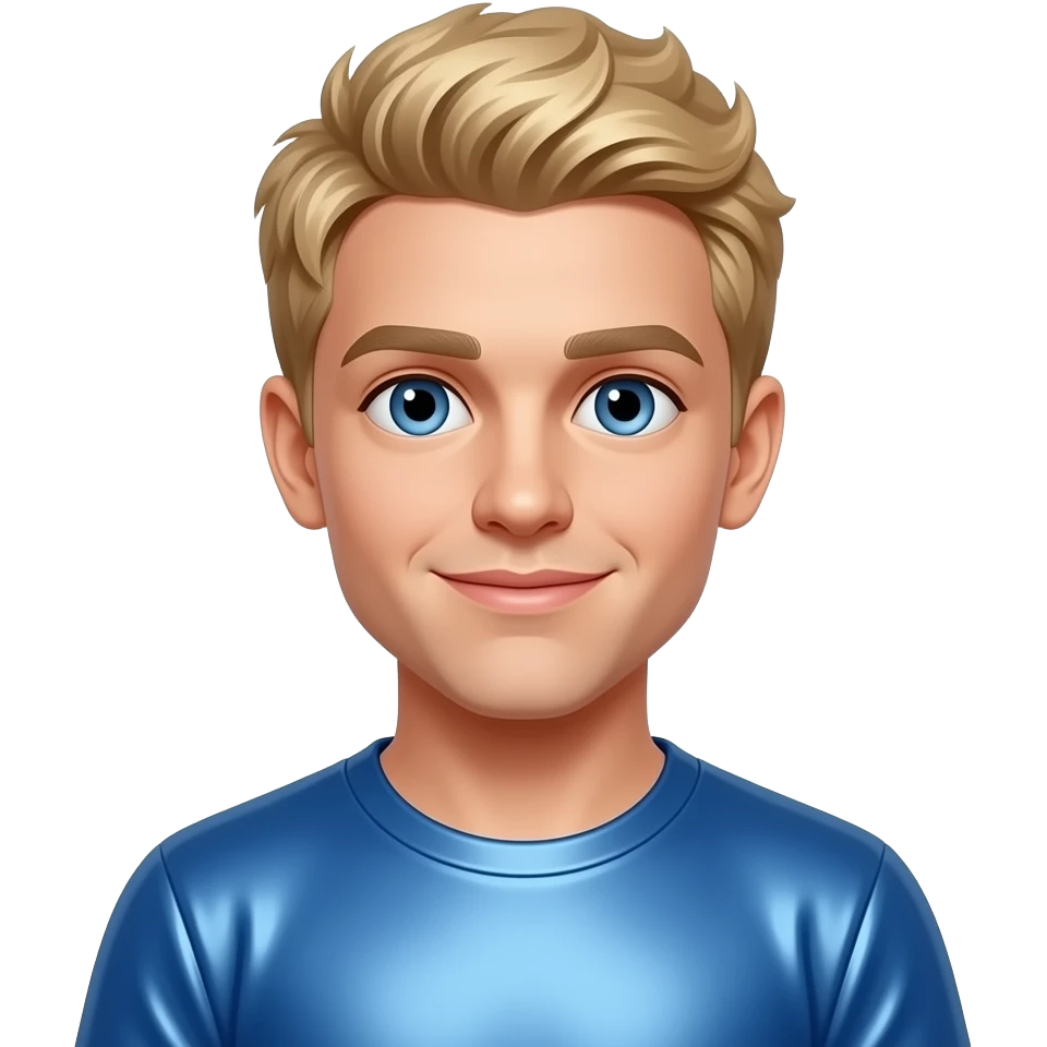 Logan Paul with blue eyes, blonde hair, blue metallic t-shirt emoji