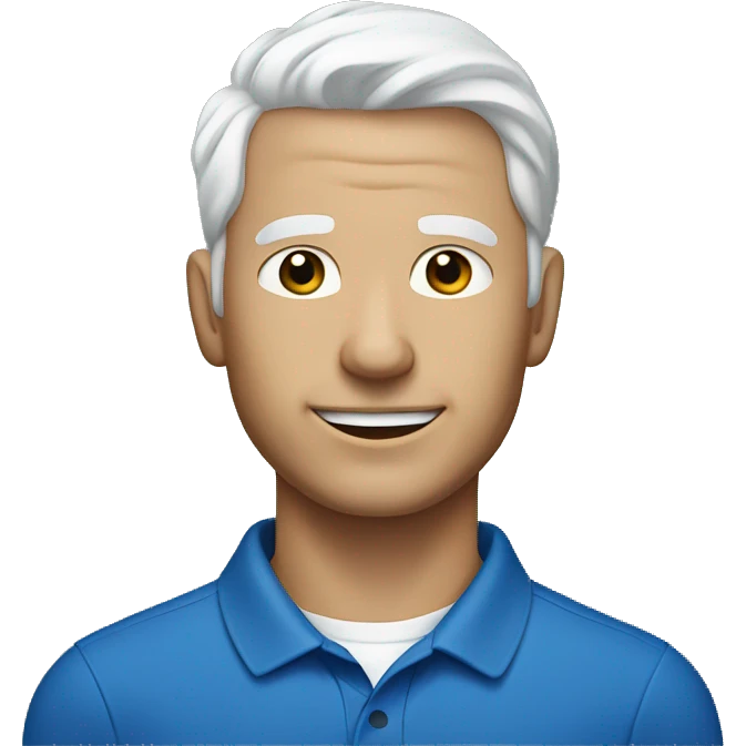 Fit man with white hair, no facial hair and wearing a blue polo shirt emoji