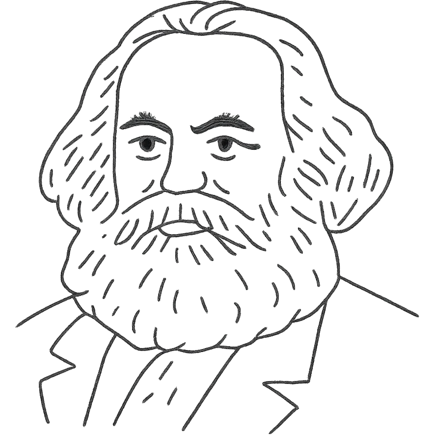 a black outline portrait of Karl Marx based on a famous portrait of him, with eyes the same size emoji
