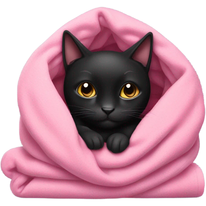 Black cat cozy in pink blanket emoji