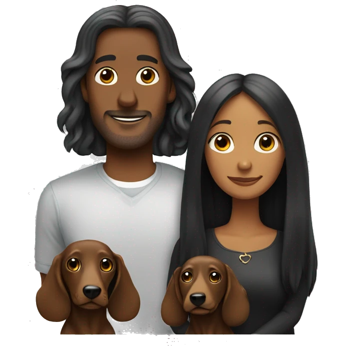 Couple with two long-haired black dachshunds emoji