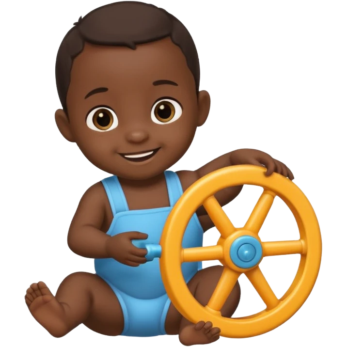 black baby playing with wheel emoji