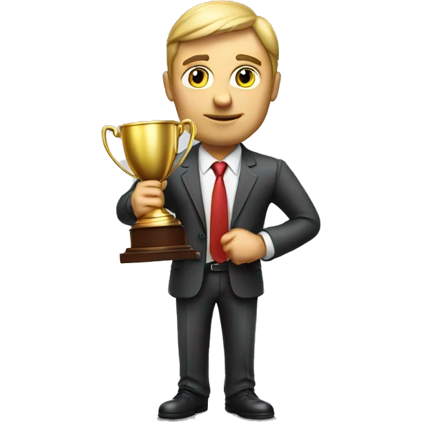 Photorealistic serious businessman with trophy in his hand emoji
