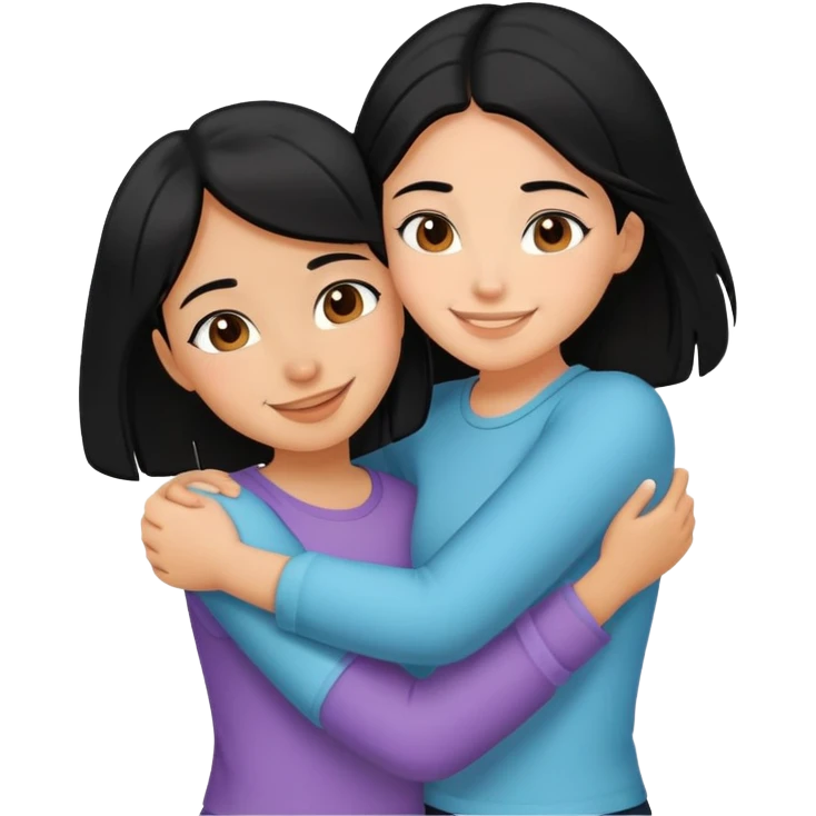 2 girl best friends hugging one black hair one brown hair emoji