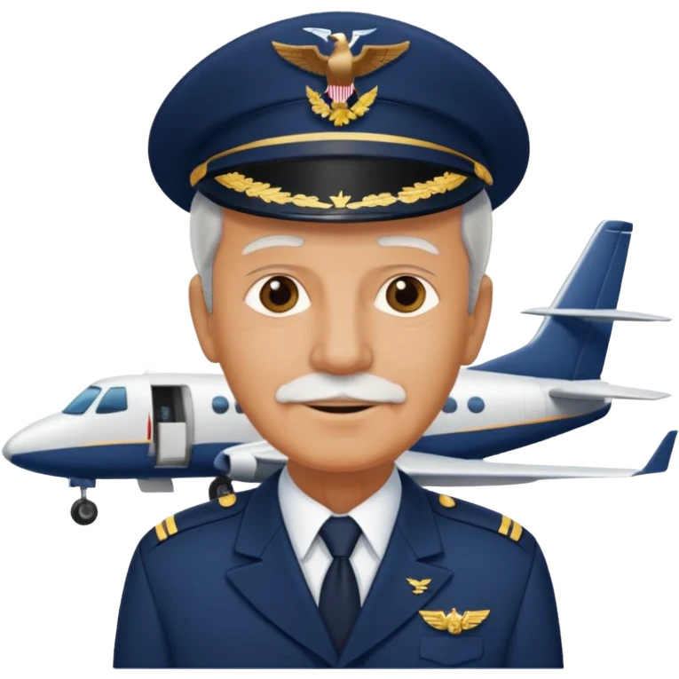 Older Pilate near airplane in navy blue uniform emoji