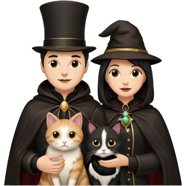 magician couple and their pet cat emoji