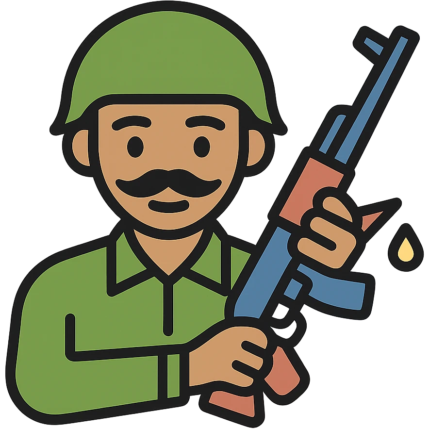 Indian soldier greasing a gun, color icon with black outlines emoji