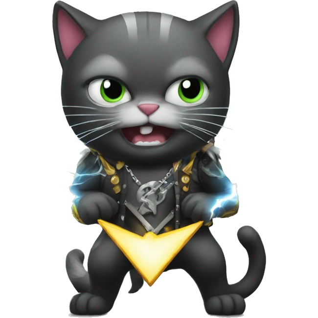 Heavy metal cat with lightning giltar emoji