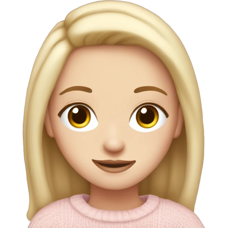 Pretty hazel eyed white girl with light pink sweater reading cozy emoji