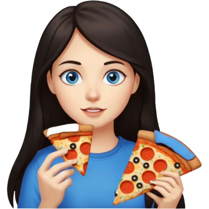 Woman with long dark hair and blue eyes eating pizza  emoji