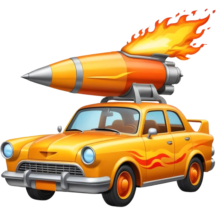 car with a rocket engine on the trunk with fire coming out of it emoji