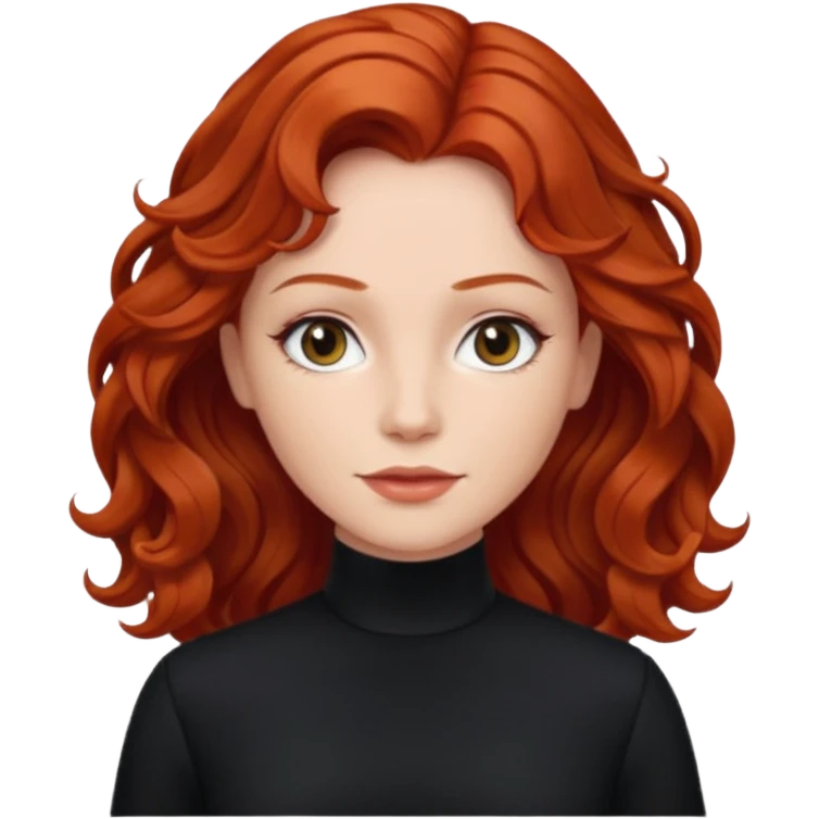 Julia Grant from Summer of Fear with medium red wavy hair, black outfit emoji