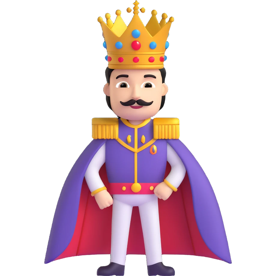 Freddie Mercury with crown and royal cape emoji