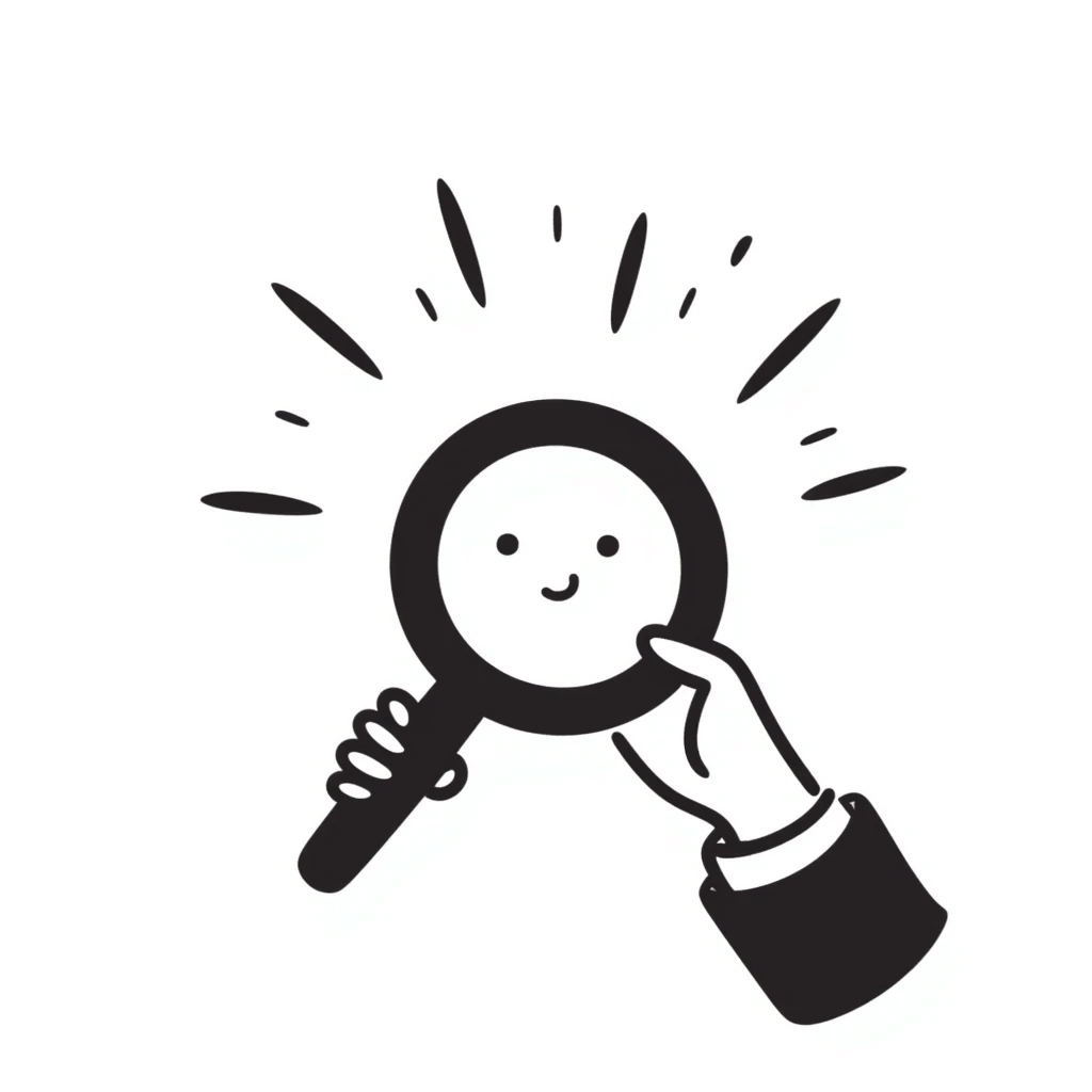 A hand-drawn magnifying glass with search lines emoji