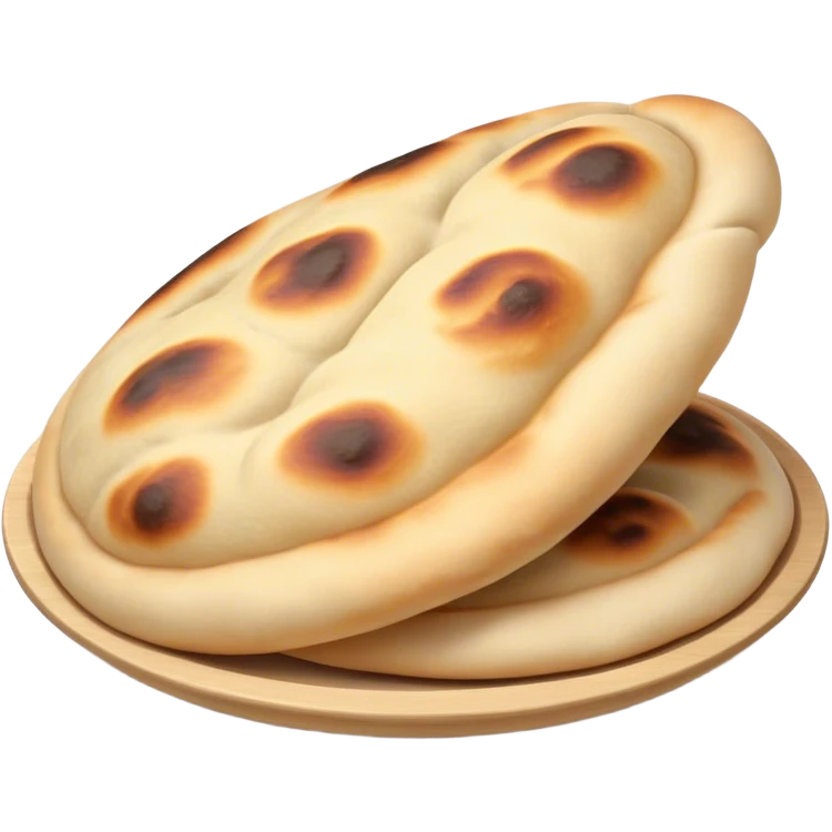 Cinematic Realistic Naan Bread Dish Emoji, showcasing soft, fluffy naan brushed with butter rendered with lifelike detail and inviting, warm lighting. emoji