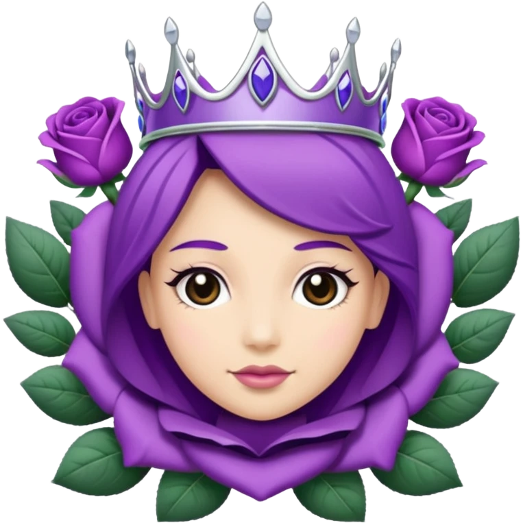 Purple rose with silver tiara and a purple emblem leaf wreath emoji